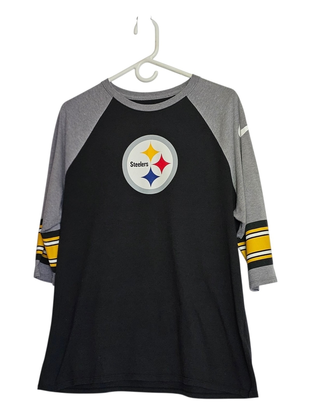 Nike Pittsburgh Steelers 3/4 Sleeve Raglan Tee Althletic Cut Women's XXL